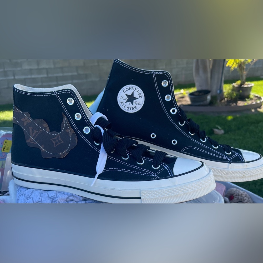 Custom Made Converse 70 Black High-Top White Accents Nike/Louis Vuitton Logo